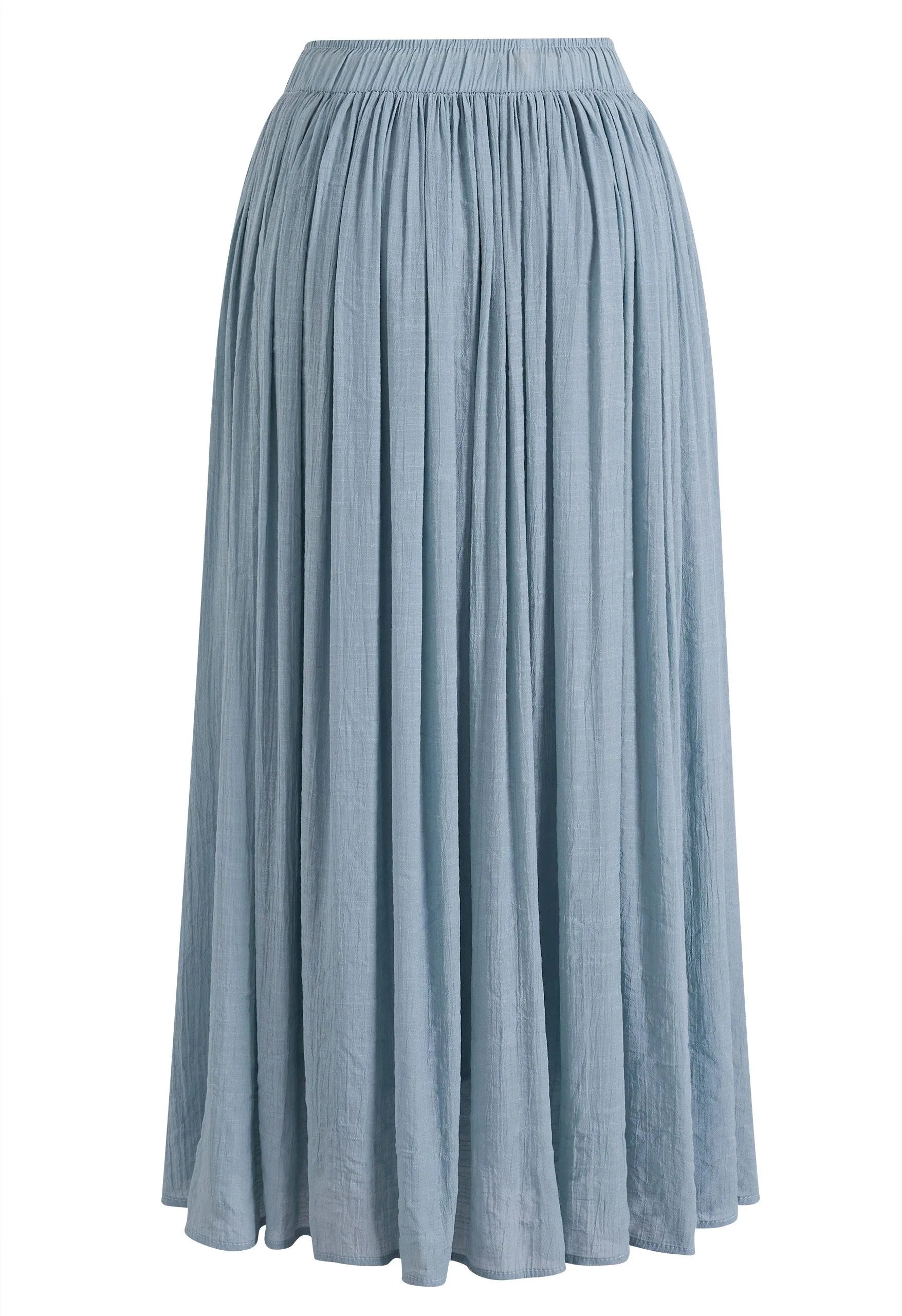 Dusty‑Blue Braided Drawstring Gathered Bohemian Maxi Skirt