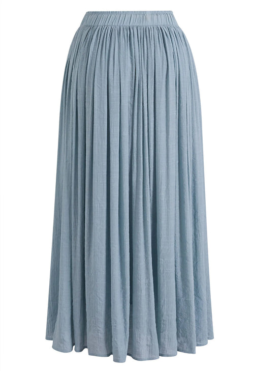 Dusty‑Blue Braided Drawstring Gathered Bohemian Maxi Skirt