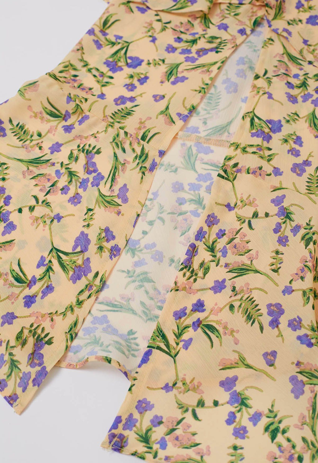 Yellow‑Base Floral‑Print Asymmetric Ruffle Maxi Skirt